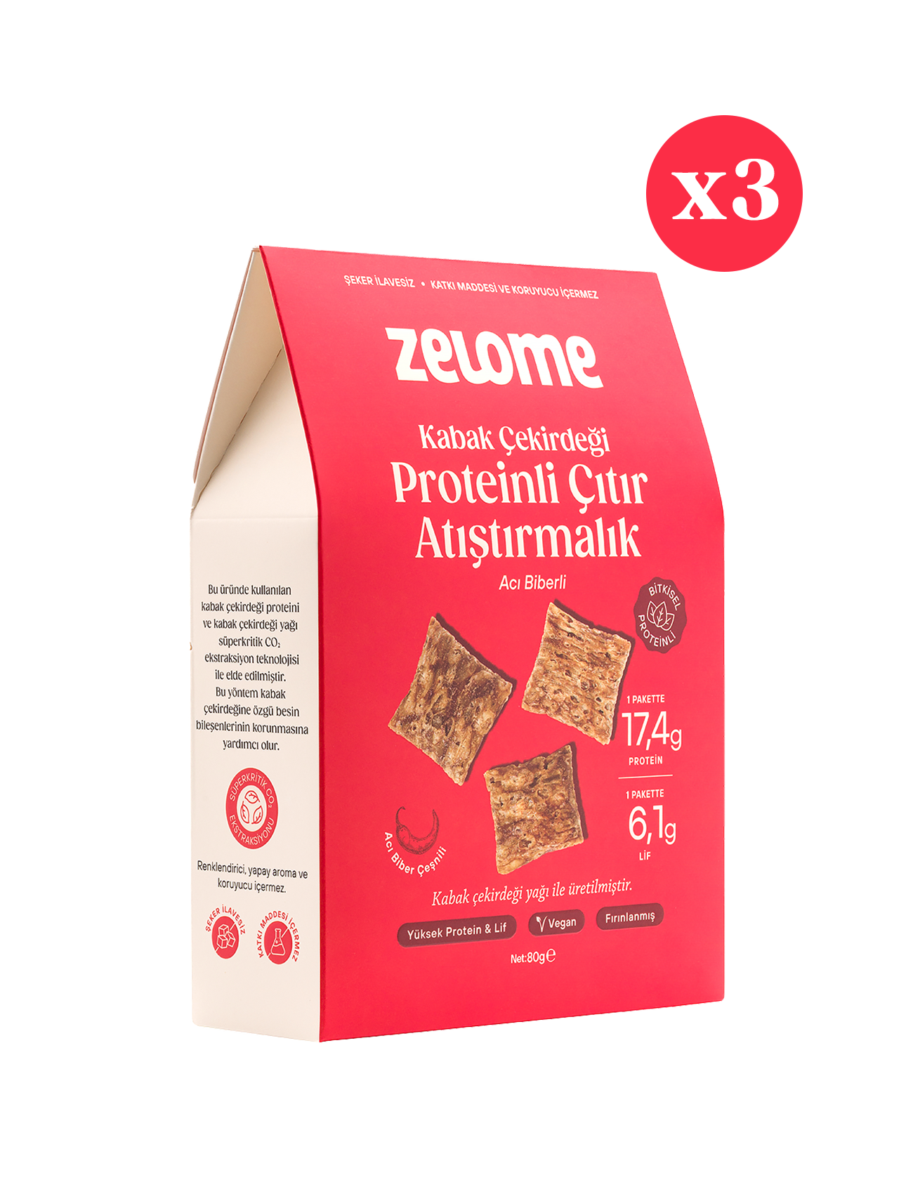 Acı Biberli Proteinli Çıtır Atıştırmalık 80 g x 3 (3’lü Paket)