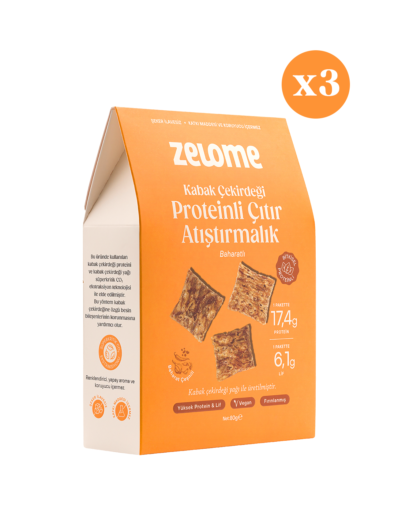 Baharatlı Proteinli Çıtır Atıştırmalık 80 g x 3 (3’lü Paket)
