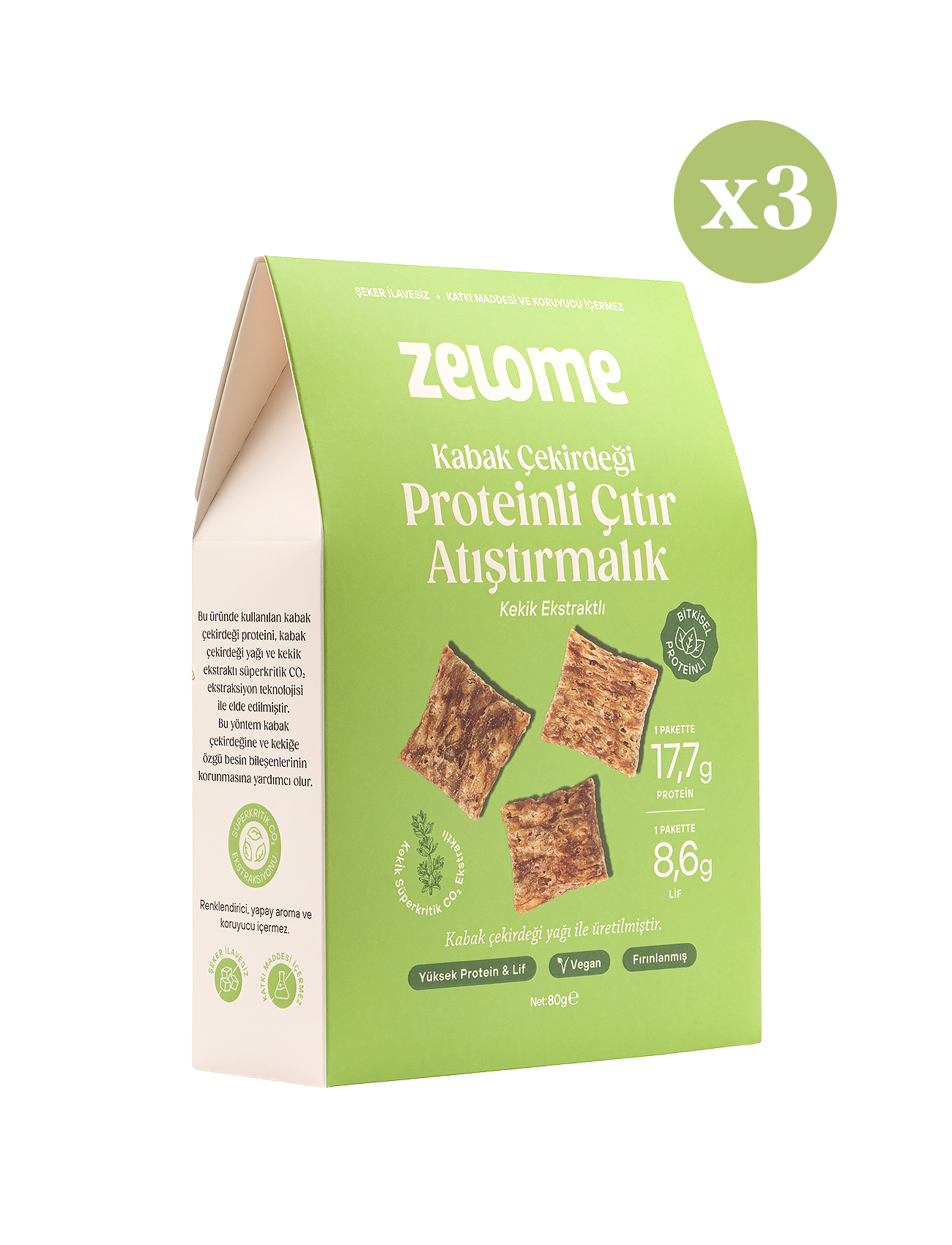 Kekik Ekstraklı Proteinli Çıtır Atıştırmalık 80 g x 3 (3’lü Paket)