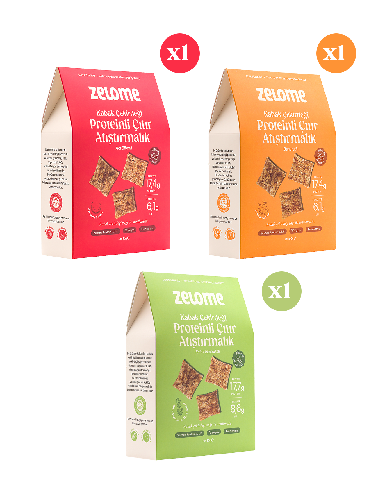 Proteinli Çıtır Atıştırmalık Deneme Paketi 80 g x 3 (3'lü Paket)